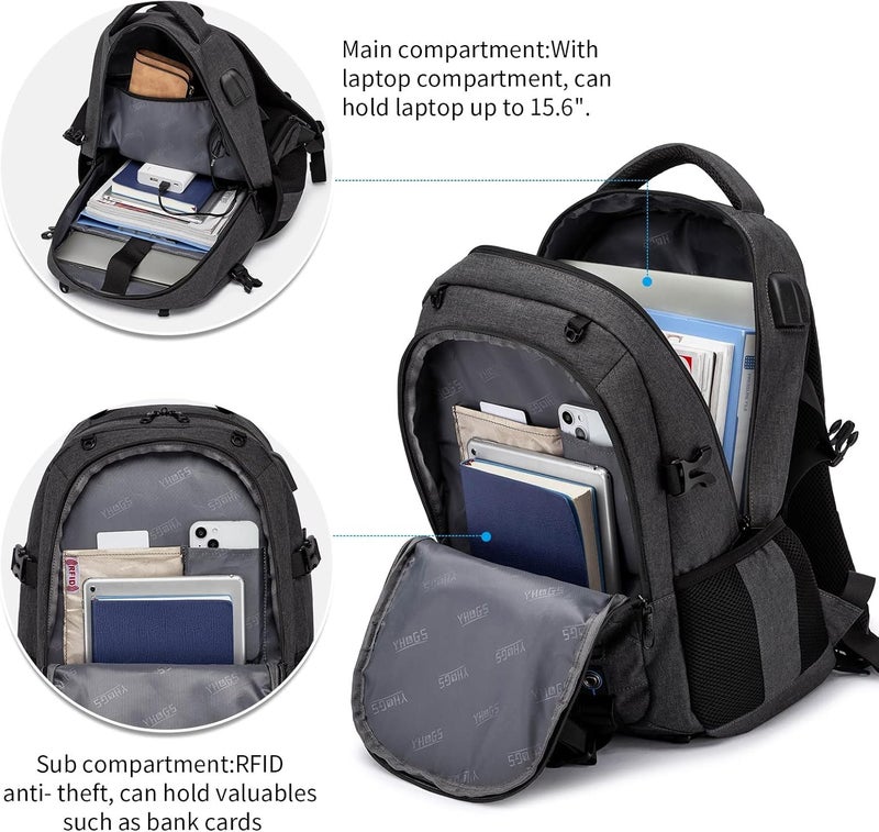 RUCYEN Skateboard Backpack, Laptop Backpack with USB Charging Port, RFID Anti-Theft Lock, Waterproof Fabric, Fits up to 15.6 Inch Laptop, for Business Travel Men(Dark Grey) - Image 3